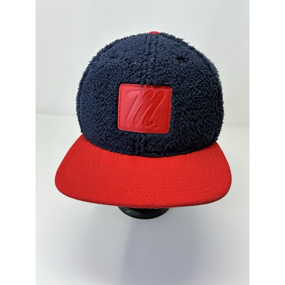 Nike Pro Ole Miss Rebels Hat Navy Sherpa Fleece Snapback Red Flat Brim Cap